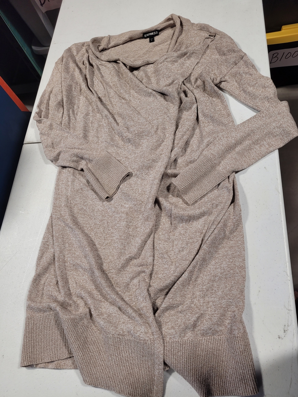 Express Taupe Cowl-Neck Long Cardigan Sweater